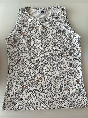 FIT Sleeveless Patterned Women’s Tank Top - White with Black &Tan Circles -Small